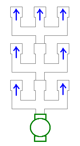 The blue arrows indicate the air flow to the bottles<br />The green is the modified sprinkler valve