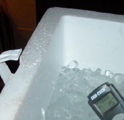 Temp of the ice bath at the surface.  Should see a lower number with the gel packs.