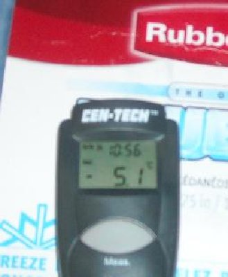 Ice pack temp fresh from the freezer.  Take note, there is a negative sign on the left of the screen.  This is just about the temp I was going for.  I am pleased that my freezer can get them there overnight.