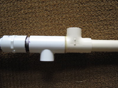 close up of the valve. the cpvc tee is where you attach a clip or hopper. it shoots paintballs by the way