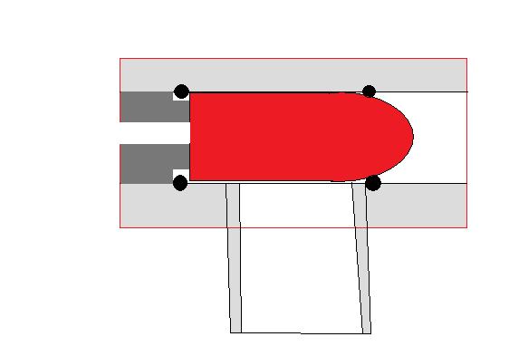 the red projectile is sealed on the o-rings infront of and behind it, then pushed foreward by either air or a pin to fire.