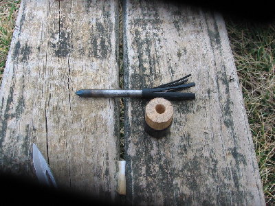 the blowdarts, 1/4&amp;quot; steel rod 4&amp;quot; long, sliced up rubber tube as a flight, and a 1.5&amp;quot; long x 1&amp;quot; diameter wood &amp;quot;sabot&amp;quot;, with a 1/4&amp;quot; hole 1/2&amp;quot; deep, the rubber feathers are folded forward when loaded....  the sabots also work great for arrows.... I went to my long range area(not pictured) and at a 25degree angle the arrows are way into the woods, never found them... blowdarts and arrows were fired from my small coax...125psi