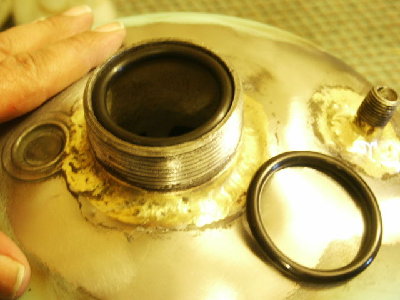 O ring test fit.  Just large enough to hold itself in place.  Air pressure later provides a tight seal.