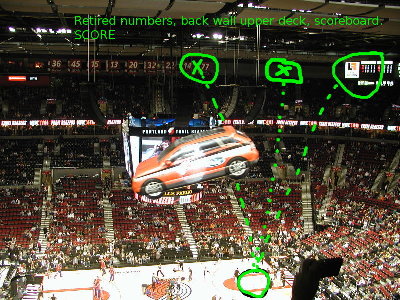 Retired numbers, Back wall, Scoreboard, all hit with t shirts.