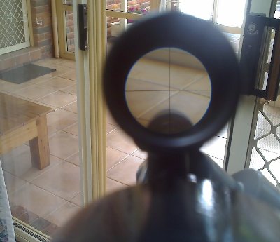 view looking through scope lens,it has improved aiming tenfold .