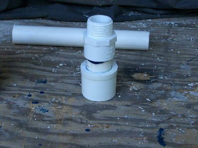 Step Six<br />After taking off the sharp edges on the 1 inch pipe, glue the entire assembally together as shown