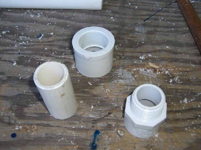 Step Five<br />Get a 1&amp;quot; adapter, 1.5x1 bushing, and a scrap piece of 1&amp;quot; pipe 2.5 inches long