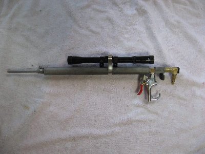 Barrel cut shorter because the end was a bit bent, scope added and blowgun added. Surprisingly accurate at 10m with the scope.