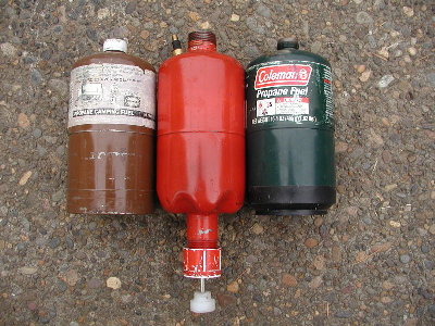 Tanks on the side.  The launcher was made from the Coleman tank.  The plastic foot is removed to reveal the 6 feet.