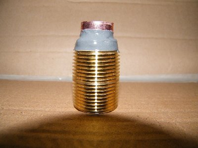 The copper male adapter JB Welded inside of the brass nipple because it made a nice fit and provides a good surface for the inner barrel O-ring seal I will make.