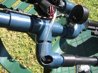 This is a close up of the modified sprinkler set up, you can see that I did what needed to be done to tuck away all the guts to make the gun look its best.