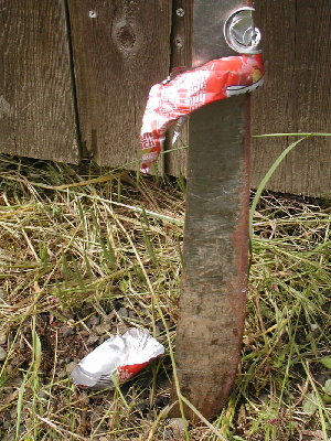 dull knife and pop can.