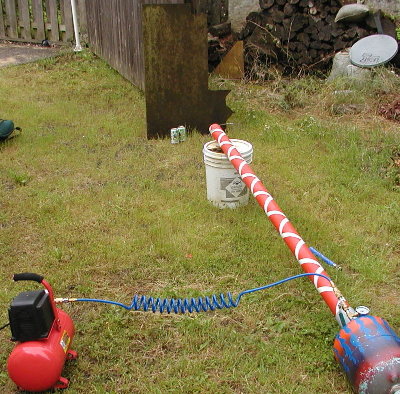 The setup, one victim is loaded.  Top of the can is toward the valve.