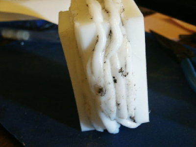 Looking at the side of the core after most of the laminations are added.