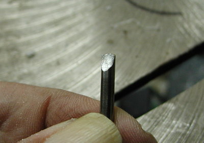 Here is a close up photo of the business end of the drill bit used to cut the gland.  It is cut like a mini chisel.