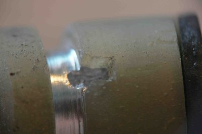 O-ring channel, lightly machined on a drill