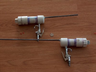 My two clouds, one shoots airsoft (longer barrel), one shoots metal bbs .177 cal. (it's the one giving me trouble.