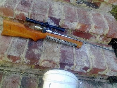 The final gun with stock and scope mounted.