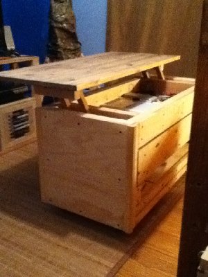 And it opens up to reveal a work/storage space underneath.