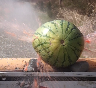 firing a 10mm lead ball through a water melon, and yes that's cavitation :)
