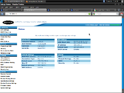 Router configuration page as it shows on a Belkin Router before you log in to make changes.