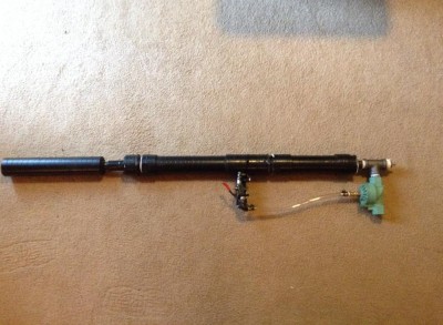 Top view of the gun, it looks a bit nicer and is easier to hold without the ball valve and suppressor sticking out near the back