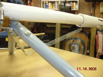 Bi-Pod with spring going forwards so hold it up.