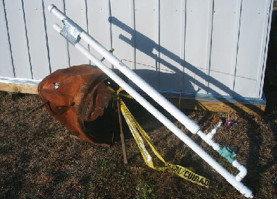 The cannon and damaged drier drum