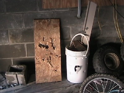 board didnt stand up to big lead balls i made....bucket was done with a bolt