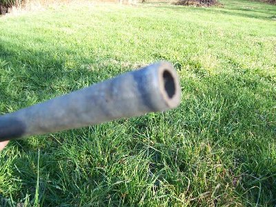 the pipe I fired today, after it met the steel target. It was very hot and so deformed from impact that it is now too big to fit in the barrel.