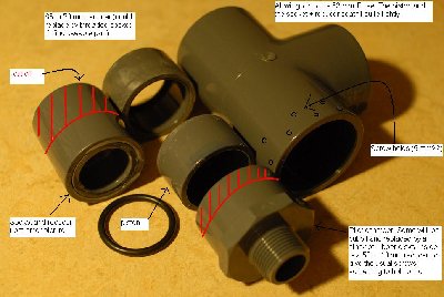 Line-up for a 63 mm ID (about 2.5 inches) tee barrel sealer.