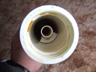 View of the inside, I just rungied up a centering device and hotglued it to the barrel, nothing fancy but it doesn't move and works well.