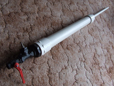 Full view of the cannon, rear of chamber is exhausted by opening the ball valve.