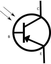 this is the symbol for a photo-transistor the base is usually not used because the light is used to vary the conductivity of the semiconductor. the arrow can also point outwards and then the transistor would be the other type. they are either pnp or npn.