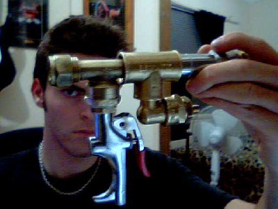 Thats the T mod I was talking about. Its pretty self explainatory. The stock itself will be made out of 1/2in copper pipe along with compression elbows. The back half of the Tee will be plugged up with hot glue. The pilot will actually be less then the 1st elbow which is an added bonus!