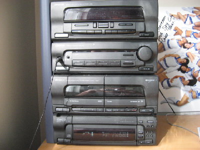 Stereo setup, ignore the cheerleader poster, I got it signed when I was a tender age of 14 and felt very cool at the time...