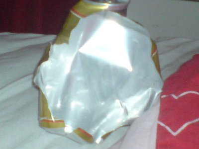 beer can shot with a loose packed aluminiumfoil ball with 1&amp;quot; barrel (weight 2 grams)