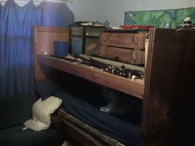 The work area on top of my bed.